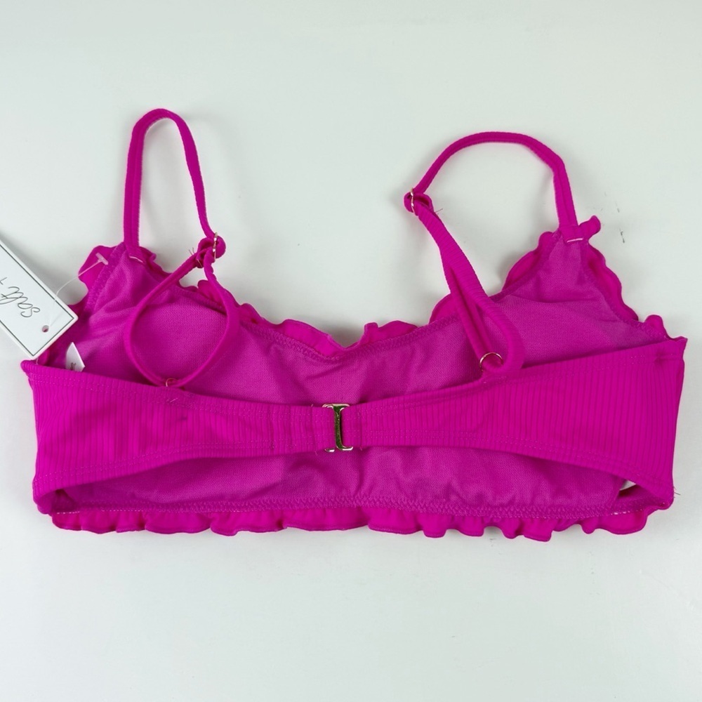 Salt + Cove Bikini Top Juniors Size Medium Pink Ruffle Ribbed Swim NWT - Picture 2 of 7